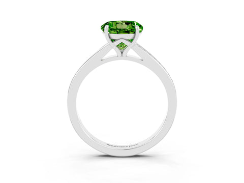 Platinum Round Cut Peridot Solitaire Ring with Pavé Band and Prong Setting_15