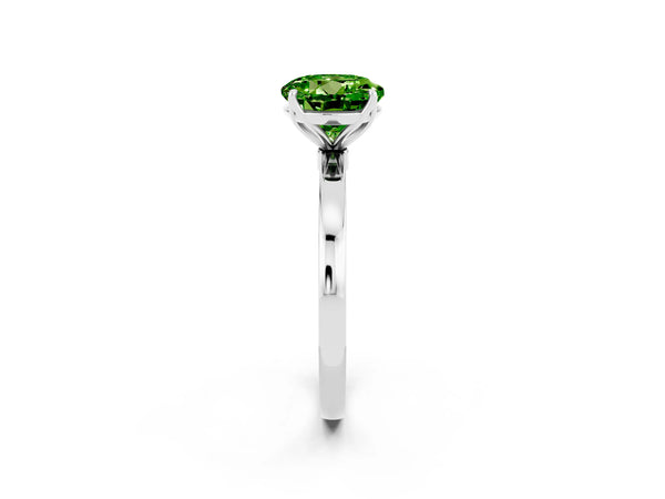 Platinum Round Cut Peridot Solitaire Ring with Thin Band and Prong Setting