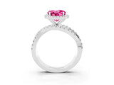Platinum Round Cut Pink Sapphire Halo Ring with Round Split Shank and Prong Setting_69