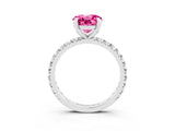 Platinum Round Cut Pink Sapphire Pavé Solitaire Ring with Round Band and Prong Setting_45