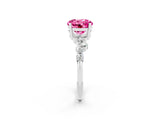 Platinum Round Cut Pink Sapphire Scattered Round Accent Ring with Prong Setting_62