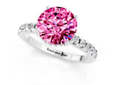 Platinum Round Cut Pink Sapphire Solitaire Ring with Round  Pavé Band and Four-Prong Setting_25
