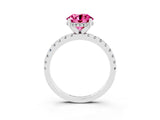 Platinum Round Cut Pink Sapphire Solitaire Ring with Round  Pavé Band and Four-Prong Setting_27