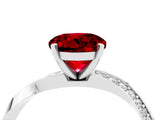 Platinum Round Cut Ruby Engagement Ring with Side Stone Accents and Four-Prong Setting_16