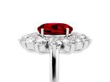Platinum Round Cut Ruby Floral Double Halo Engagement Ring with Prong Setting_149