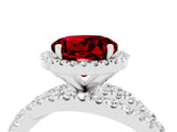 Platinum Round Cut Ruby Halo Ring with Round Split Shank and Prong Setting_70