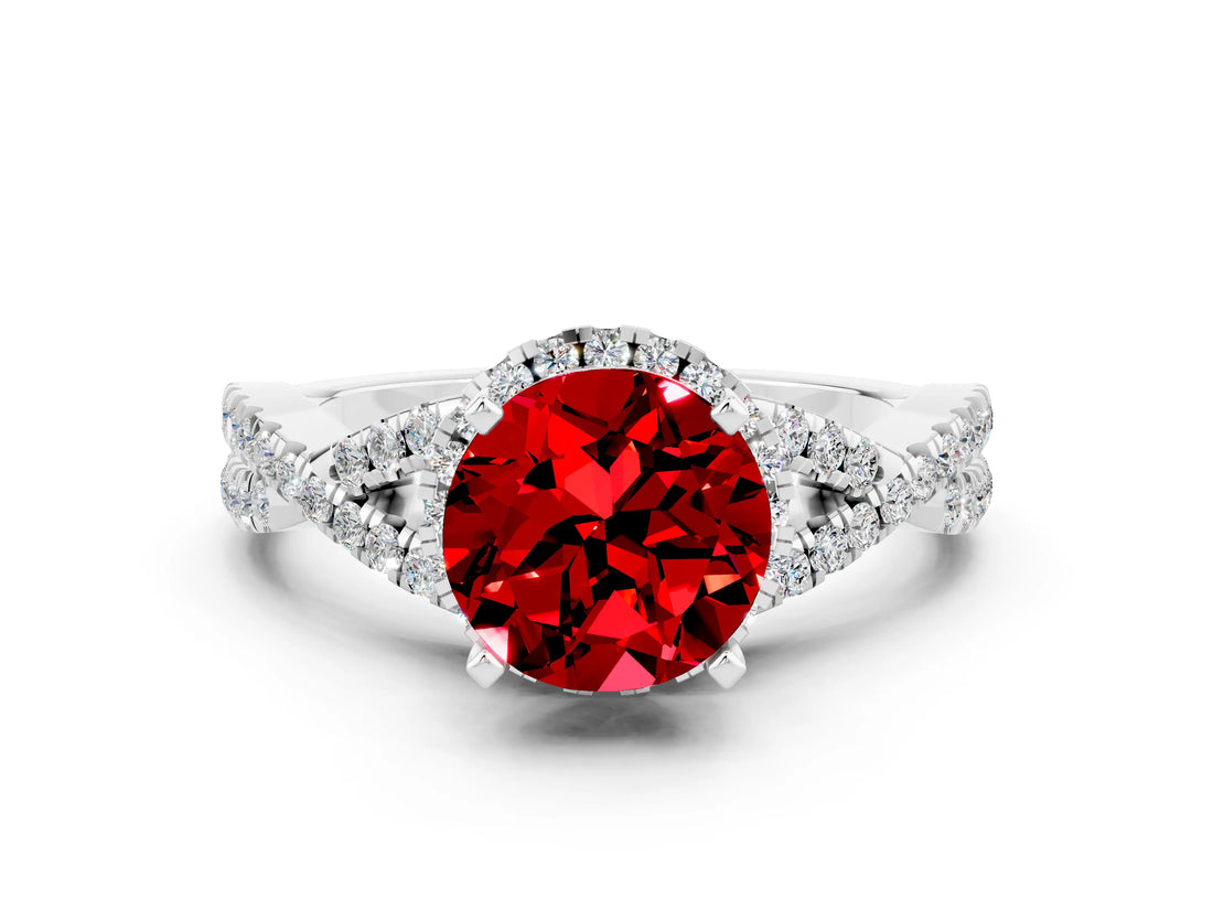 Platinum Round Cut Ruby  Halo Twist Band Solitaire Prong Setting Ring_12