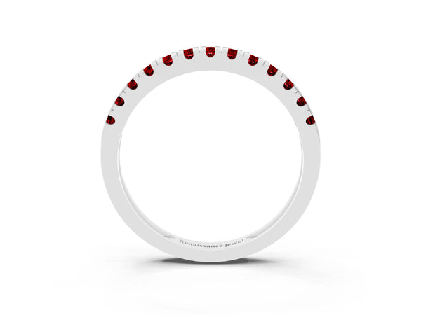 Platinum Round Lab-Grown Ruby Thin Pave Half Eternity Wedding Band