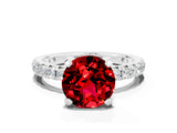 Platinum Round Cut Ruby Pavé Solitaire Ring with Round Band and Prong Setting_42