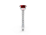 Platinum Round Cut Ruby Pavé Solitaire Ring with Round Band and Prong Setting_44