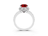 Platinum Round Cut Ruby Scalloped Halo Engagement Ring with Round Shared Prong Band_33