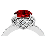 Platinum Round Cut Ruby Scalloped Halo Engagement Ring with Round Shared Prong Band_34