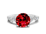 Platinum Round Cut Ruby Scattered Round Accent Ring with Prong Setting_60