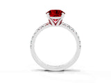 Platinum Round Cut Ruby Solitaire Pavé Engagement Ring with Round Band and Prong Setting_93