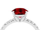 Platinum Round Cut Ruby Solitaire Pavé Engagement Ring with Round Band and Prong Setting_94