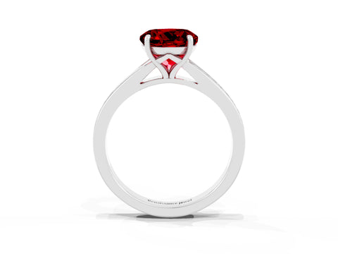 Platinum Round Cut Ruby Solitaire Ring with Pavé Band and Prong Setting_15