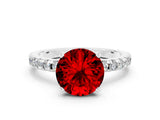 Platinum Round Cut Ruby Solitaire Ring with Round  Pavé Band and Four-Prong Setting_24