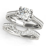 Platinum Round Cut Solitaire Diamond Ring with Pavé Band and Six-Prong Setting 2