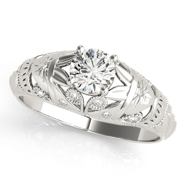 Platinum Round Cut Solitaire Floral Filigree Engagement Ring with Bezel Prong Setting 1