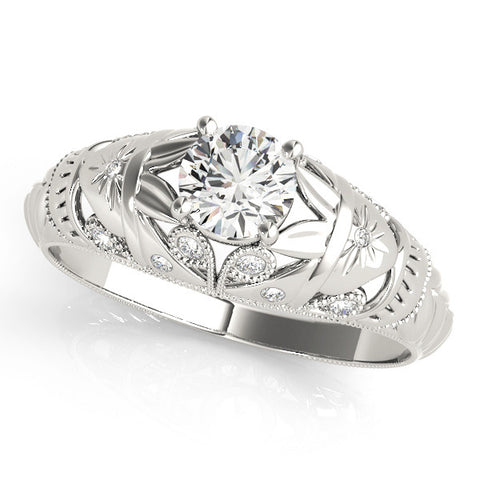 Platinum Round Cut Solitaire Floral Filigree Engagement Ring with Bezel Prong Setting 1