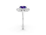 Platinum Round Cut Tanzanite Floral Double Halo Engagement Ring with Prong Setting_140