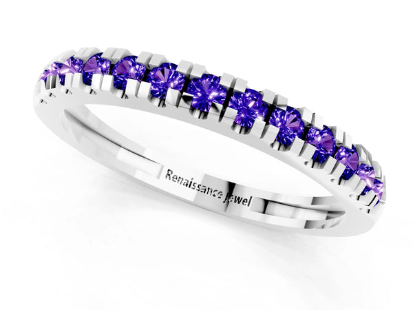 Platinum Round Tanzanite Thin Pave Half Eternity Wedding Band