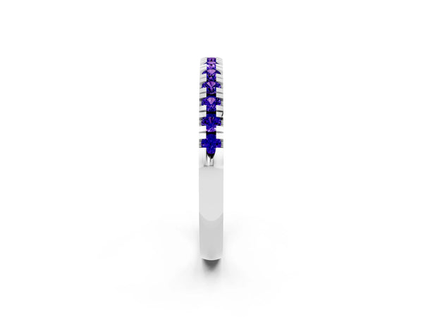Platinum Round Tanzanite Thin Pave Half Eternity Wedding Band