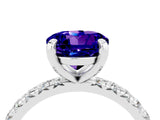 Platinum Round Cut Tanzanite Pavé Solitaire Ring with Round Band and Prong Setting_46