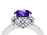 Platinum Round Cut Tanzanite Scalloped Halo Engagement Ring with Round Shared Prong Band_34