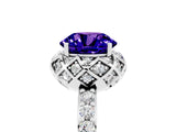 Platinum Round Cut Tanzanite Scalloped Halo Engagement Ring with Round Shared Prong Band_35