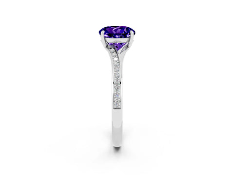 Platinum Round Cut Tanzanite Solitaire Ring with Pavé Band and Prong Setting_14