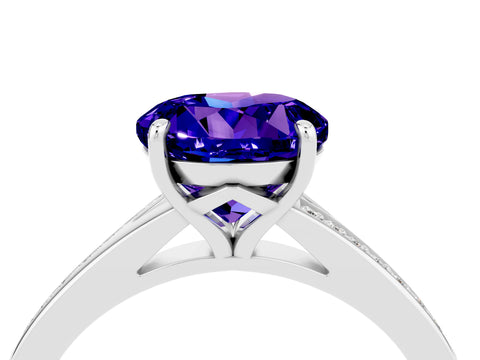 Platinum Round Cut Tanzanite Solitaire Ring with Pavé Band and Prong Setting_16
