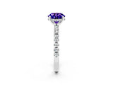 Platinum Round Cut Tanzanite Solitaire Ring with Round  Pavé Band and Four-Prong Setting_26