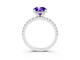 Platinum Round Cut Tanzanite Solitaire Ring with Round  Pavé Band and Four-Prong Setting_27