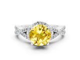 Platinum Round Cut Yellow Sapphire  Halo Twist Band Solitaire Prong Setting Ring_12