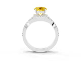 Platinum Round Cut Yellow Sapphire  Halo Twist Band Solitaire Prong Setting Ring_15