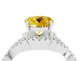 Platinum Round Cut Yellow Sapphire  Halo Twist Band Solitaire Prong Setting Ring_16