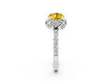 Platinum Round Cut Yellow Sapphire Scalloped Halo Engagement Ring with Round Shared Prong Band_110