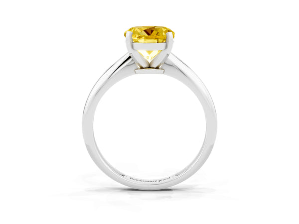 Platinum Round Cut Yellow Sapphire Solitaire Engagement Ring with Classic Band and Four-Prong Setting