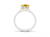 Platinum Round Cut Yellow Sapphire Solitaire Ring with Flower Prong Setting and Classic Band_3