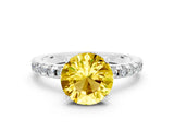 Platinum Round Cut Yellow Sapphire Solitaire Ring with Round  Pavé Band and Four-Prong Setting_24