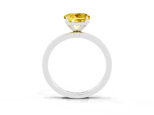 Platinum Round Cut Yellow Sapphire Solitaire Ring with Thin Band and Prong Setting