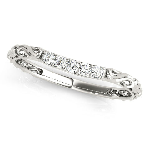 Platinum Round Diamond Bar Set Eternity Band with Filigree Design