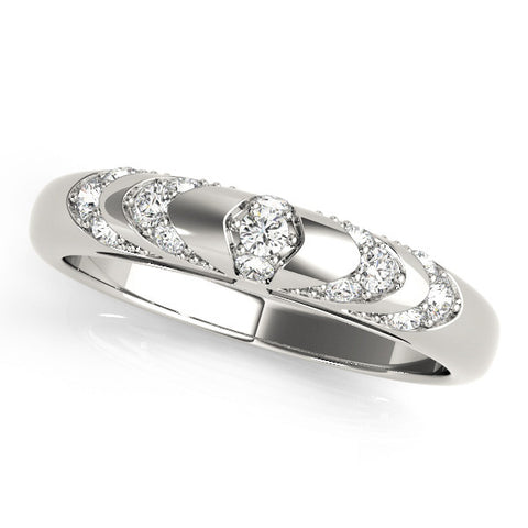 Platinum Round Diamond Channel Set Curved Band with Bezel Setting