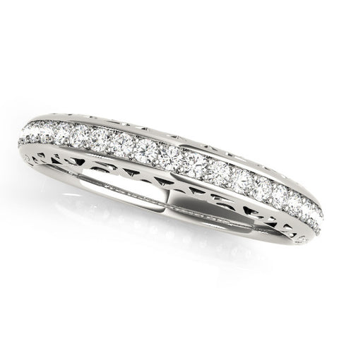 Platinum Round Diamond Channel Set Eternity Band with Filigree Detailing