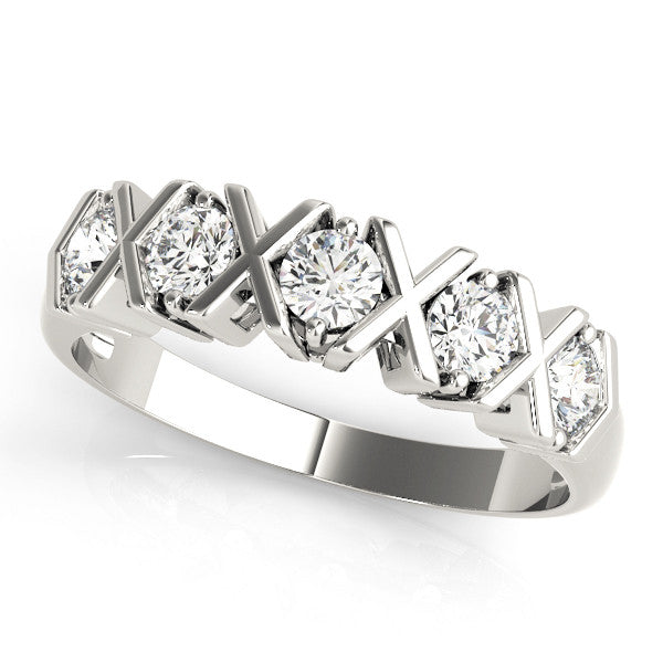 Platinum Round Diamond Channel Set X-Prong Band