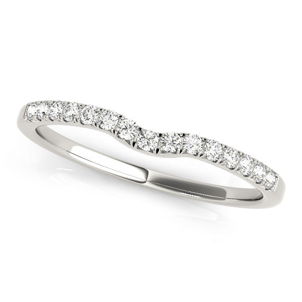 Platinum Round Diamond Curved Pavé Wedding Band with Shared Prong Setting