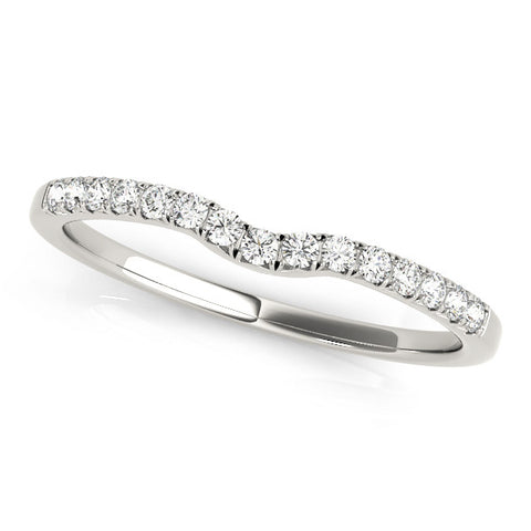 Platinum Round Diamond Curved Pavé Wedding Band with Shared Prong Setting