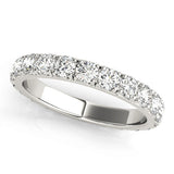 10K White Gold Round Diamond Eternity Band with Pavé Setting and Shared Prong