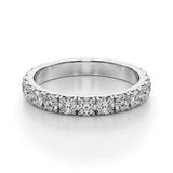 10K White Gold Round Diamond Eternity Band with Pavé Setting and Shared Prong